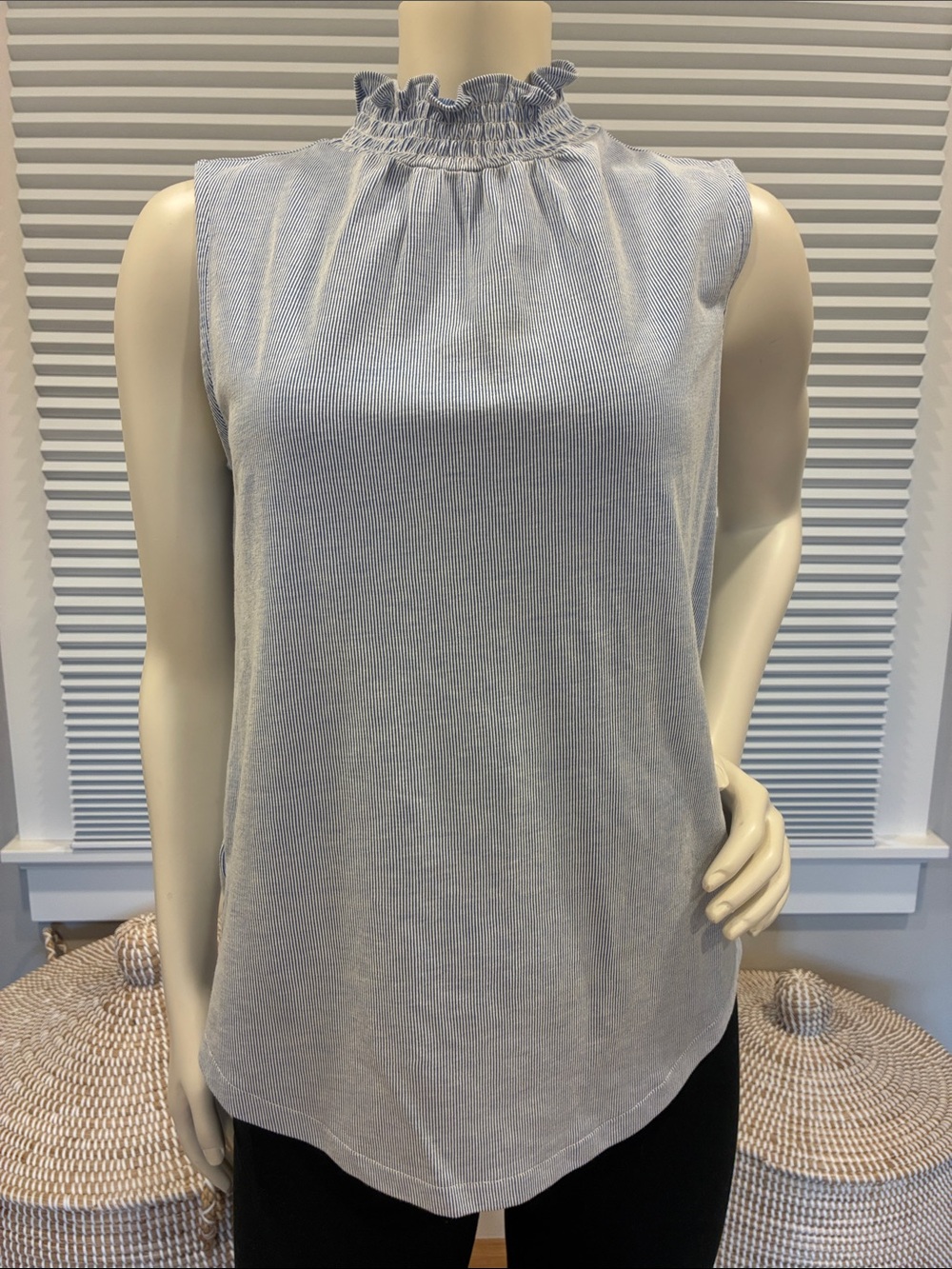 Ann Taylor Light Blue Ruffled Mock Neck Sleeveless Top